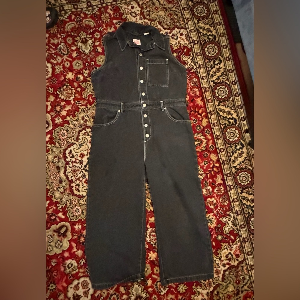 Levi's Black Sleeveless Denim Button-Front Jumpsuit